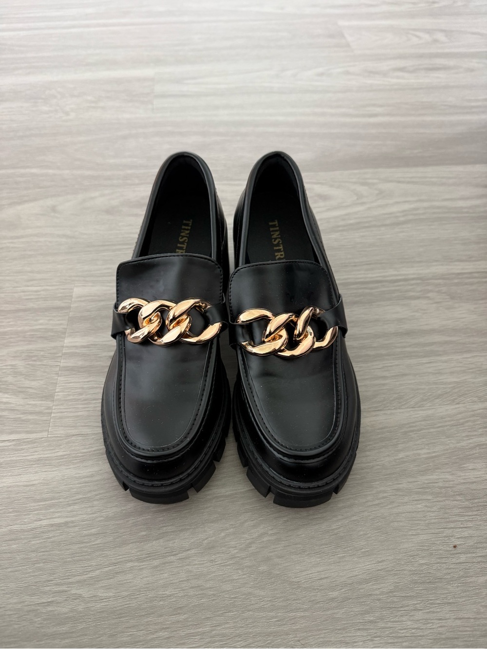Black Leather Chain-Trim Men’s Loafers